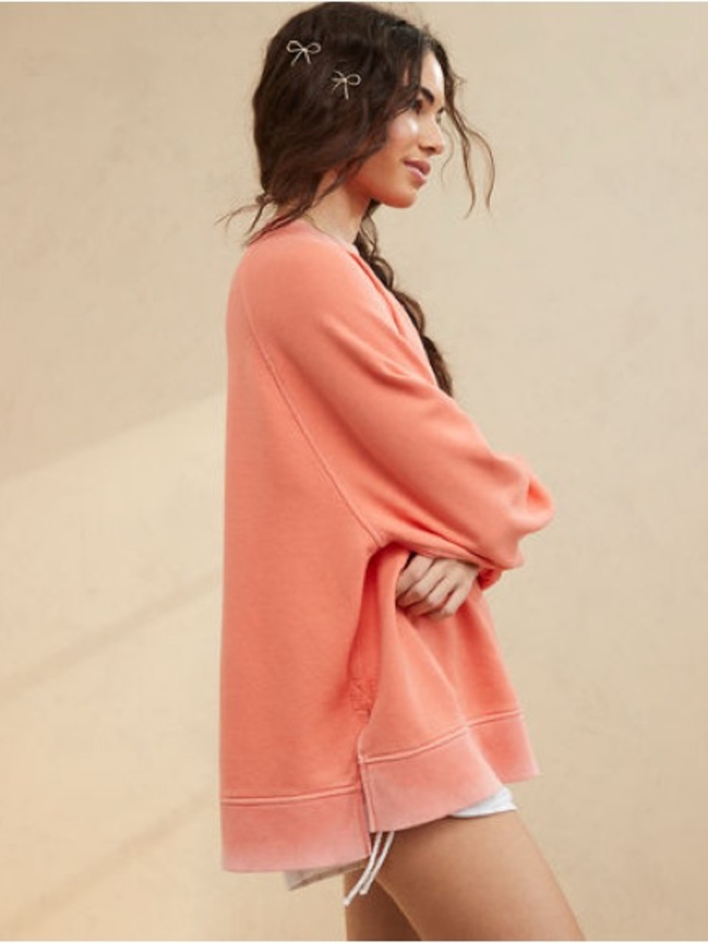 aerie Coral Oversized Crewneck Sweater